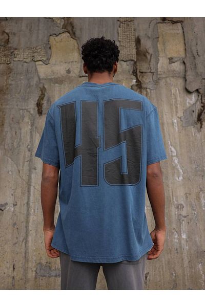 THIMOON Men's Navy Blue Washed Oversize T-Shirt – Vintage Back Printed Comfortable Fit 100% Cotton T-Shirt