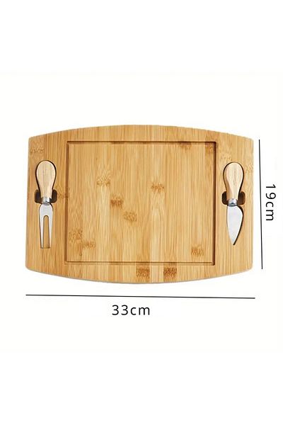 ABYZ Cheese platter set with 2 serving utensils, Rectangular, made of wood, dimensions 33x19x1.5 cm