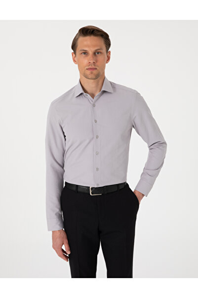 Pierre Cardin Gri Slim Fit Uzun Kollu Armürlü Gömlek 50307108-VR024
