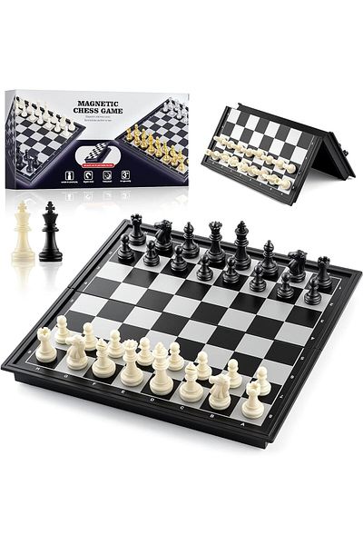 e-life shop Classic Folding Magnetic Chess Set Chess Set for Schools & Travel 2 Pieces Checkers Chess Set