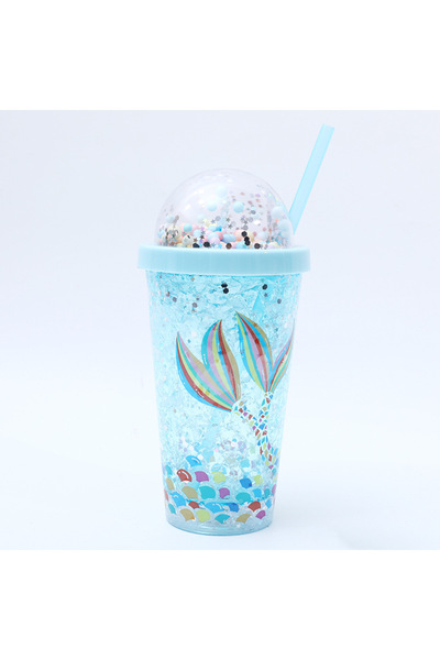 Livava Okyanus Işıklı ve Pipetli Bardak, 450 ml, Buzlu ve Kapaklı, Mavi, 20x8