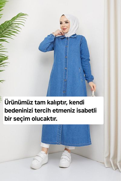 Pamuk Butik Șapcă de damă din denim cu închidere cu nasturi Hijab din denim