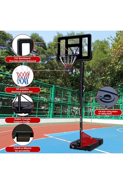 YALLA HomeGym Adjustable Height 7.5 to 10ft Portable Basketball Hoop, 44 Inch Backboard