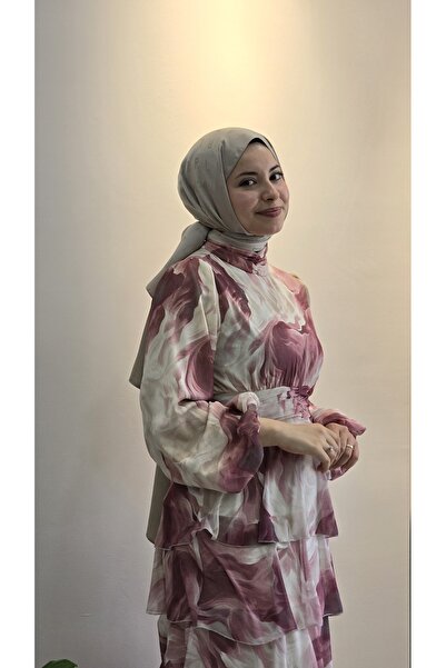 MODA ELBİSE - şifon eteği kat kat içi astarlı elbise