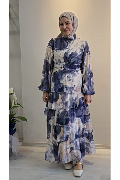 MODA ELBİSE - şifon eteği kat kat içi astarlı elbise