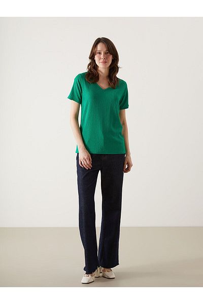 LC Waikiki V-Neck Textured Women's T-Shirt