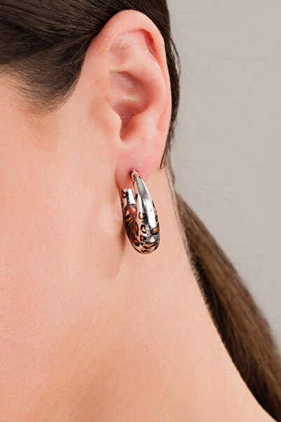 MRK Kadın Bombeli Leopar Desenli Halka Çelik Küpe