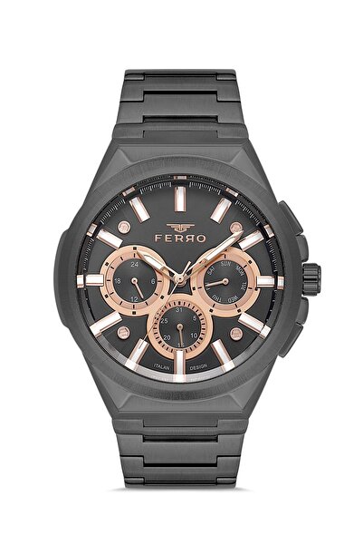 FERRO Siyah Çelik Kordon Erkek Kol Saati FM11505A-V Fonksiyonları Aktif 3ATM ...