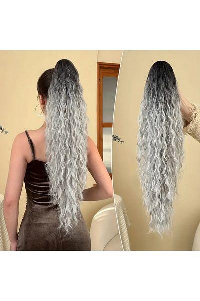 NeednStore Women's Gray Ombre 70 cm Wavy Ponytail Wig Hair - 1St Quality Synthetic Heat Resistant Material