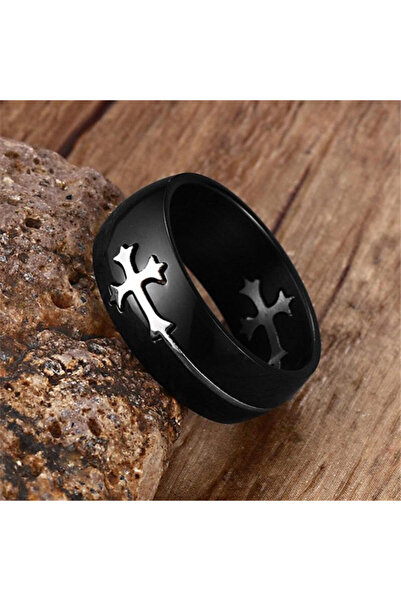 SIC MODA Inel Unisex cu Cruce din Oțel Inoxidabil 316L Negru/Argintiu - Antia...