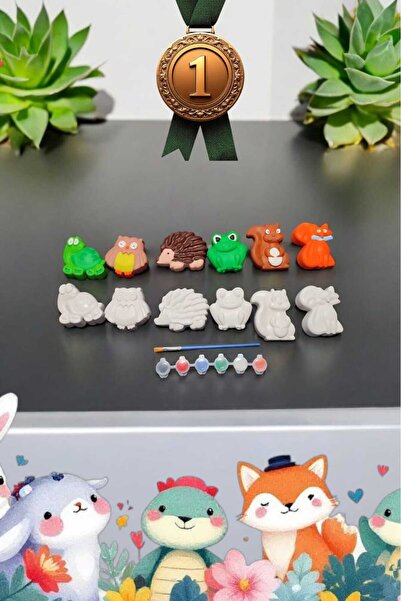 Can Tasarım Evi مجموعة من 6 قطع من اللوحات الحجرية لحيوانات نمو الأطفال، مجمو...