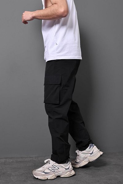 Slatra Ανδρικό υφασμάτινο παντελόνι μαύρο Cargo Pocket Baggy Parachute