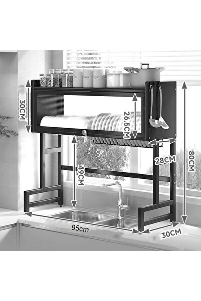 Generica وحدة حامل رف تجفيف الأطباق المعدني مع خزانة تخزين
