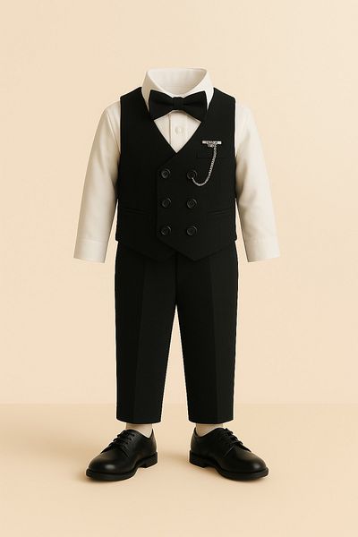 DUBAİ ÇOCUK Boy's Tuxedo Suit with Vest Chain 6 Buttons Bow Tie