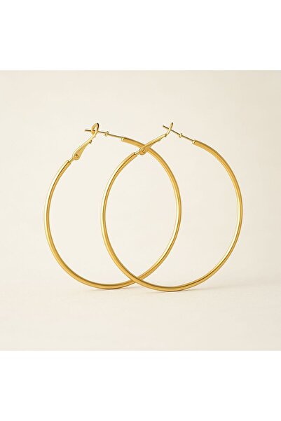 İlraysa Lux Butik Kadın Gold Renk Büyük Halka Küpe - Alerji Yapmaz, Şık ve Modern Tasarım