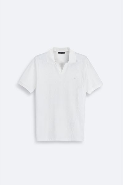 Avva Men's Ecru Apaj Collar Jacquard T-Shirt A41Y1068