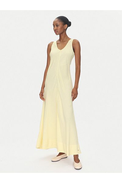 Tommy Hilfiger Women Sleeveless Long Length V-Neck Relaxed Cut Yellow Dress Ww0Ww46171-Zho