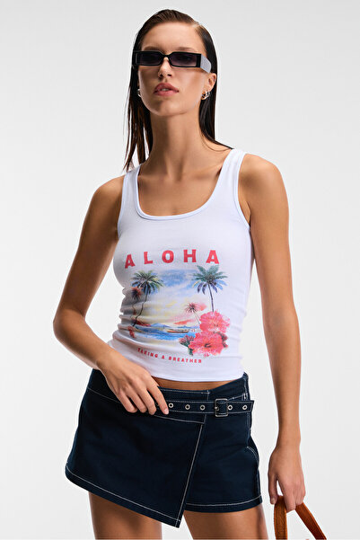 ETHIQUET Sephira women's hollow collar soft fabric Slim Fit white tank top