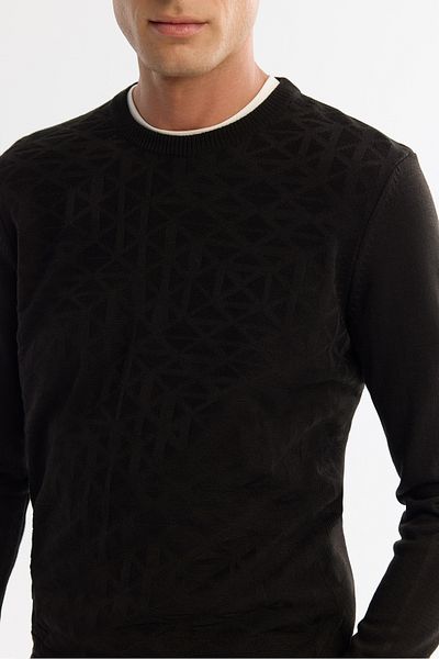 Avva Men's Black Crew Neck Textured Knitwear Sweater E 005110