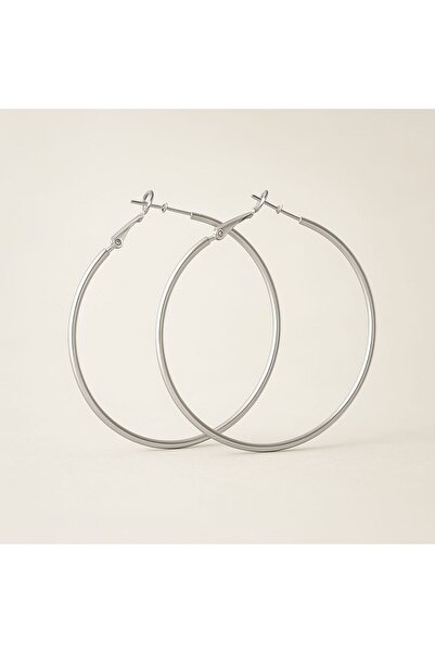 İlraysa Lux Butik Kadın Gümüş Renk Büyük Halka Küpe - Alerji Yapmaz, Şık ve Modern Tasarım