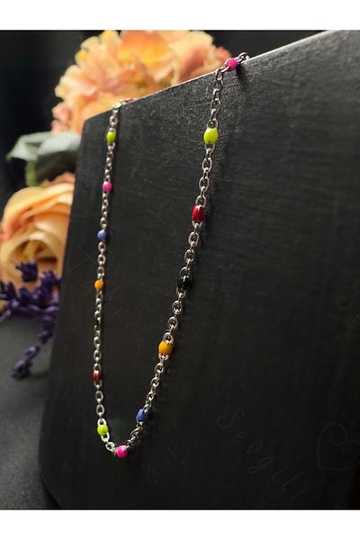 SEVGİLİ TAKI Colorful Enameled Silver Steel Anklet |   Rainbow Series