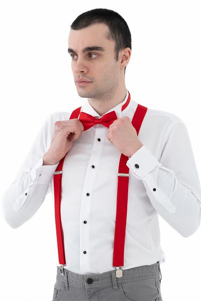 ELROZO Set of Trousers Suspenders and Bow Tie