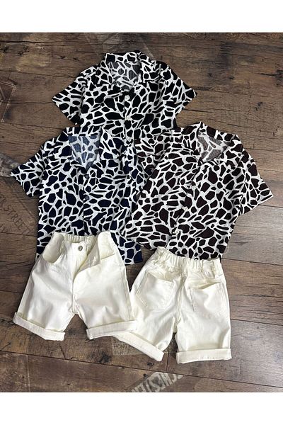Pink Hippo Kids Boys Linen Shirt and Denim Shorts Set