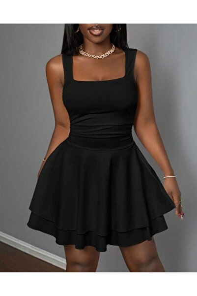 MAROVOAY Plus Size Mini Flared Dress with Drawstring Waist