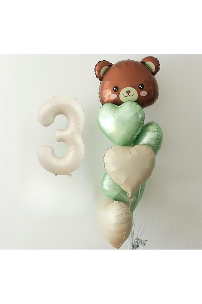 parti kral Sevimli Ayıcık ve Deniz Kumu Rakam Balon Demeti