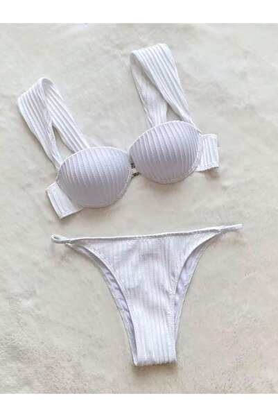 theanemos Beyaz Kalın Askı Detaylı Bikini Takımı