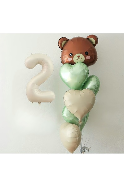 parti kral Sevimli Ayıcık ve Deniz Kumu Rakam Balon Demeti