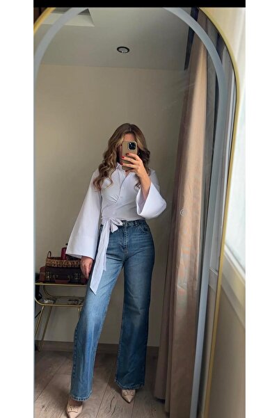 FLOW FASHION Beyaz Bağlama Detaylı Gömlek