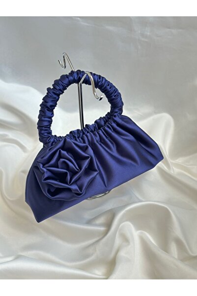 posst bag Синя атласна сумочка з трояндами для вечірнього вбрання