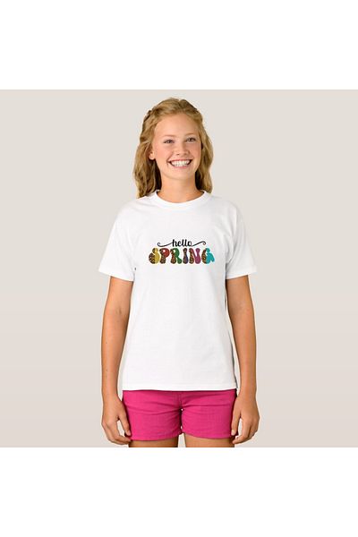 Let's Wear Hello Spring Printed Ποδηλατικό γιακά Χτενισμένο Βαμβακερό T-shirt για κορίτσια