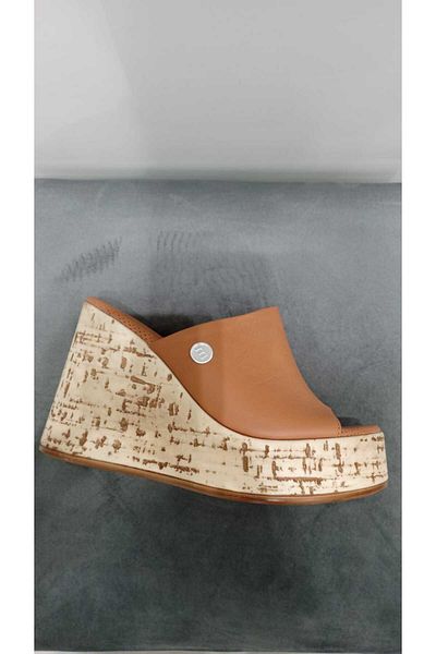 Mammamia Γυναικείες παντόφλες 1475 Real Leather Wedge Heel