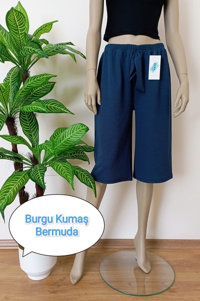 VİP BERA TEKSTİL Kadın Lacivert Burgu Kumaş Konforlu Esnek Bermuda Alt