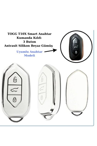 STİLİX GARAGE Togg T10X Compatible Key Protection Case White / Silver Detaile...