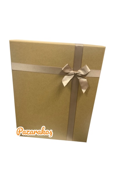 PAZARAKOŞ hediye kutusu kraft kurdeleli büyük boy 16,5*30*38 cm