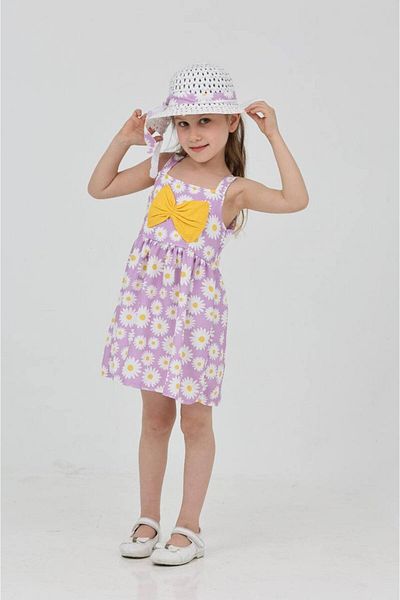 ARBİ kids Female Child Daisy Pattern Aerobin Fabric Strawhat Summer Dress