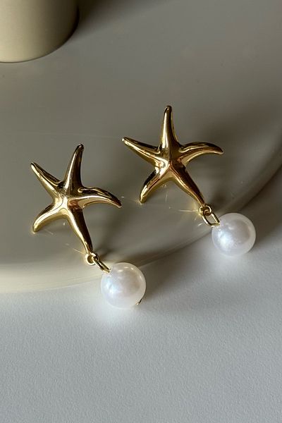 Beca Atelier Pearl Starfish Steel Earrings