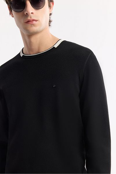 Avva Men's Black Crew Neck Textured Rayon Knitwear Sweater A51Y5156