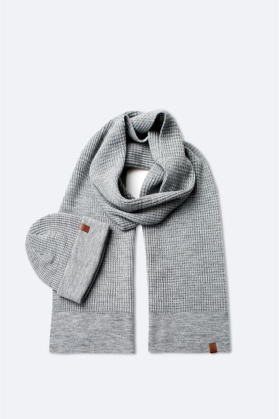 Avva Men's Gray Jacquard Knitwear Scarf Beret Set A42Y9220