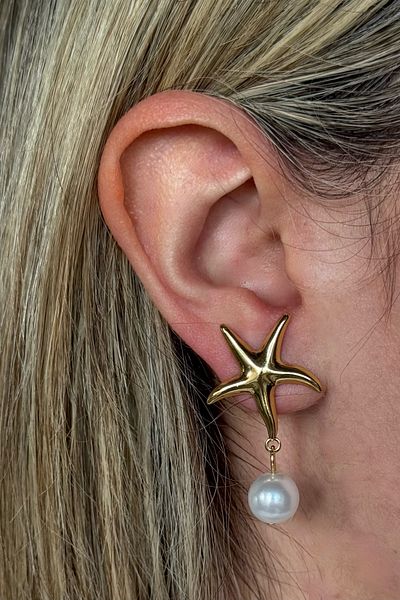 Beca Atelier Pearl Starfish Steel Earrings