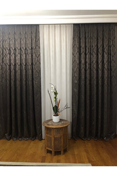 Brillant ACI KAHVE DAMASK DESENLİ FON PERDE