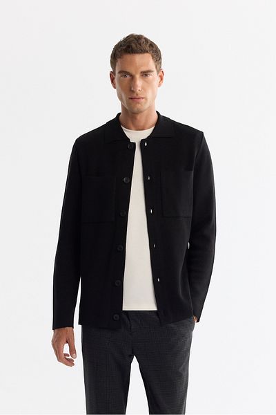 Avva Men's Black Polo Neck Buttoned Wool Cardigan A42Y5048