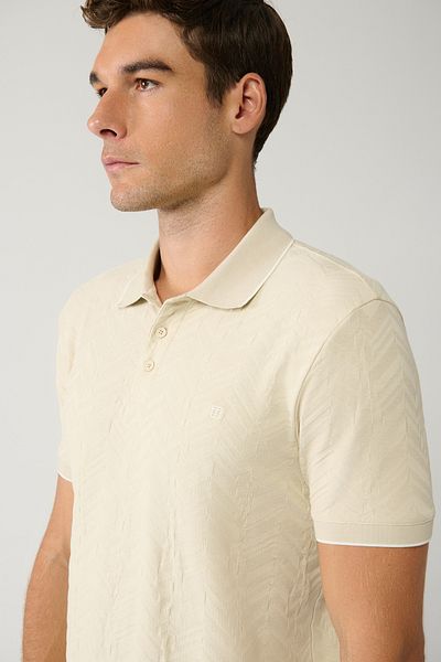 Avva Ανδρικό μπλουζάκι μπεζ Jacquard Polo Collar - 100% βαμβάκι, 3 κουμπιά, A41y1147