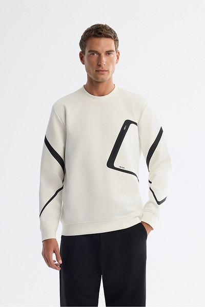 Avva Ανδρικό φούτερ Ecru Crew Neck Βαμβακερό εμπριμέ A42y1317