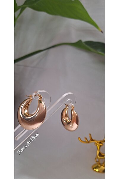 Tasarım Gold Pirinç Bombeli Kadın Halka Küpe