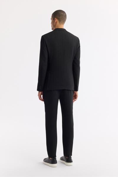 Avva Erkek Siyah Mono Yaka Torba Cepli Çift Yırtmaç Astarsız Gofre Detaylı Bi Stretch Ceket A51Y4011