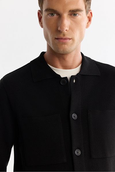 Avva Men's Black Polo Neck Buttoned Wool Cardigan A42Y5048